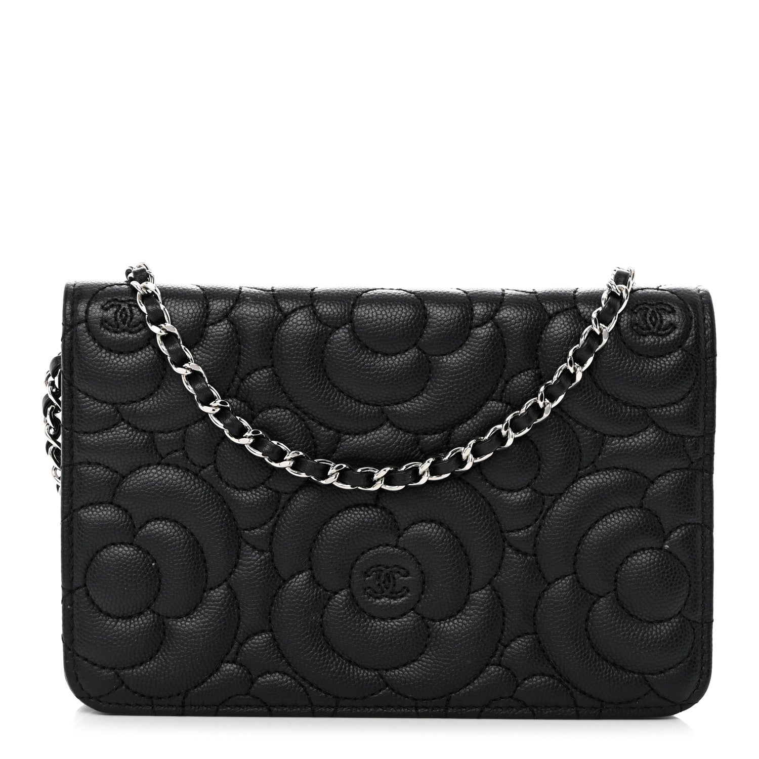 Chanel Caviar Camellia Embossed Wallet On Chain WOC Black 1 of 12