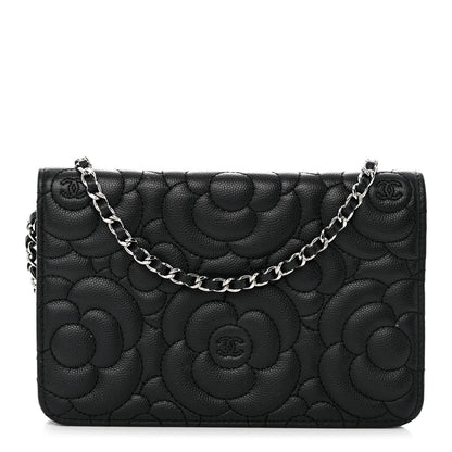 Chanel Caviar Camellia Embossed Wallet On Chain WOC Black 1 of 12