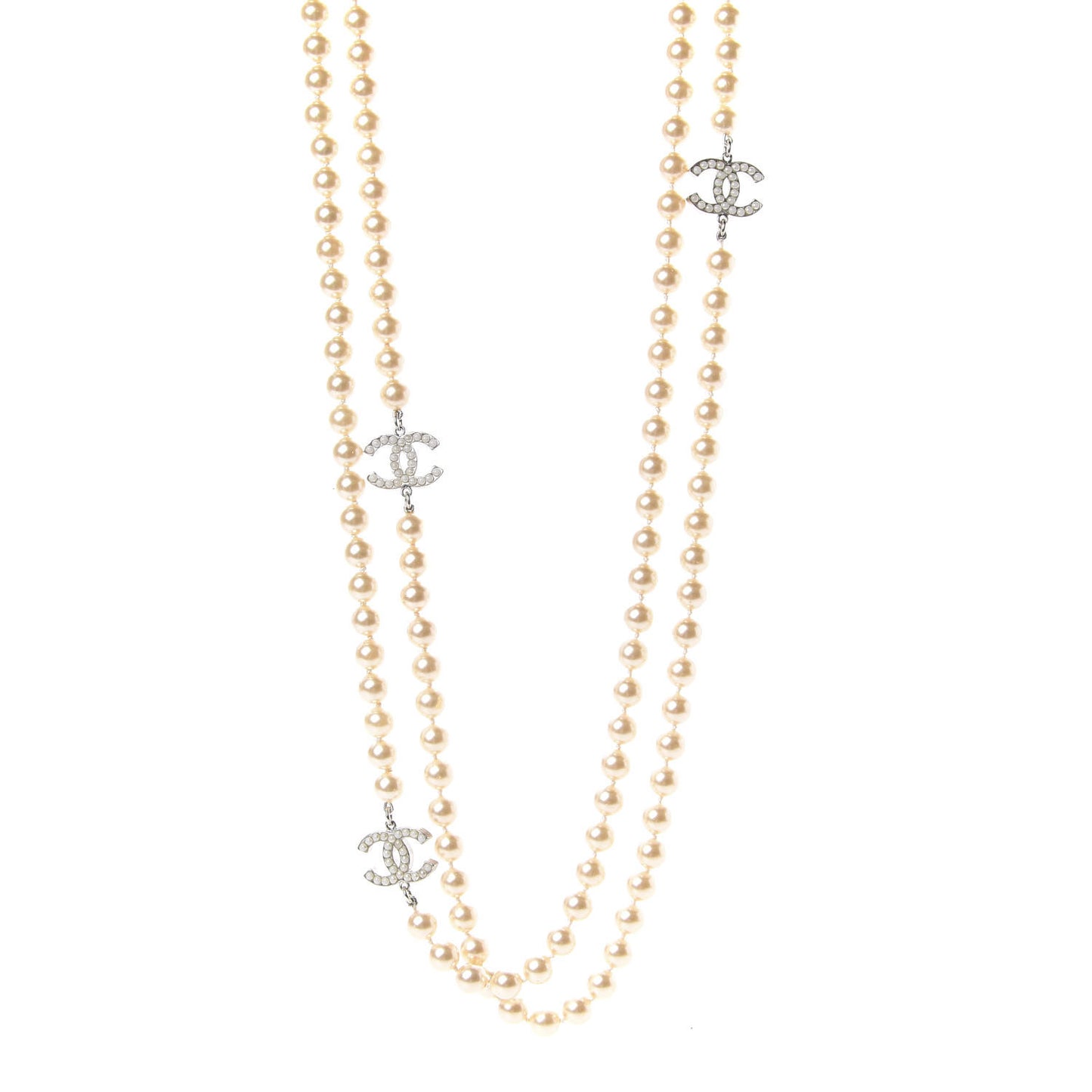 Crystal Pearl CC Long Necklace White