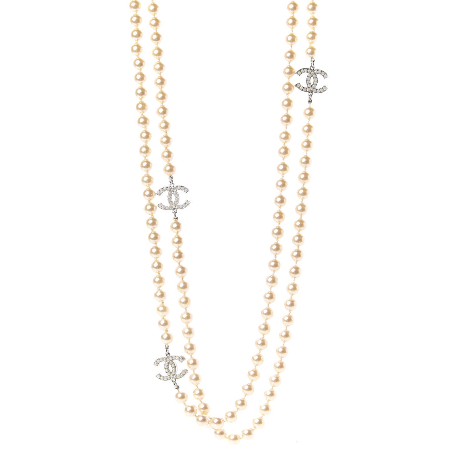 Chanel Crystal Pearl CC Long Necklace White 1 of 4