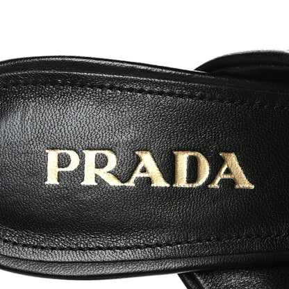 Prada Nappa Logo Quilted Crisscross 65mm Block Heel Slide Sandals 39 Black 6 of 7
