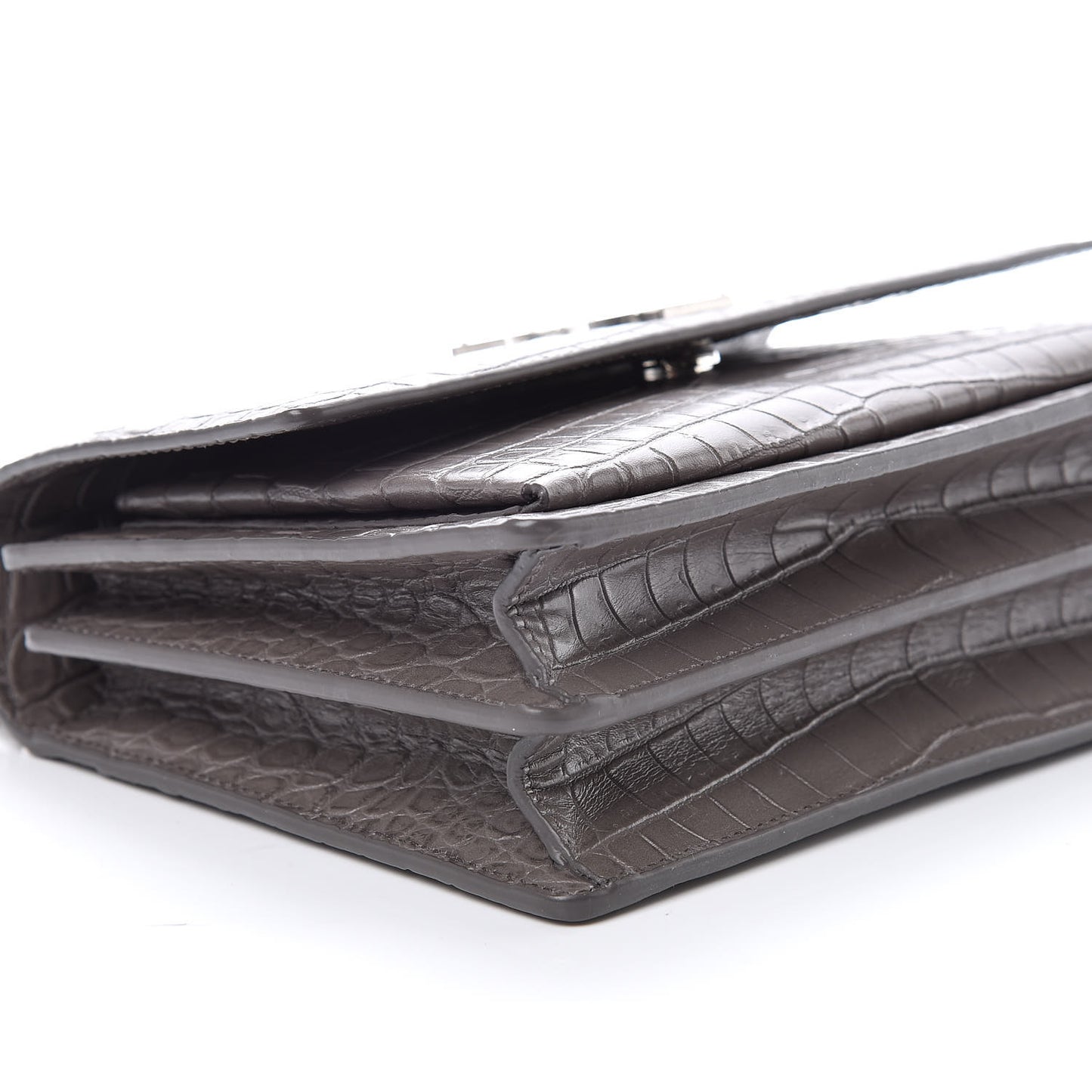 Calfskin Crocodile Embossed Medium Monogram Sunset Fog
