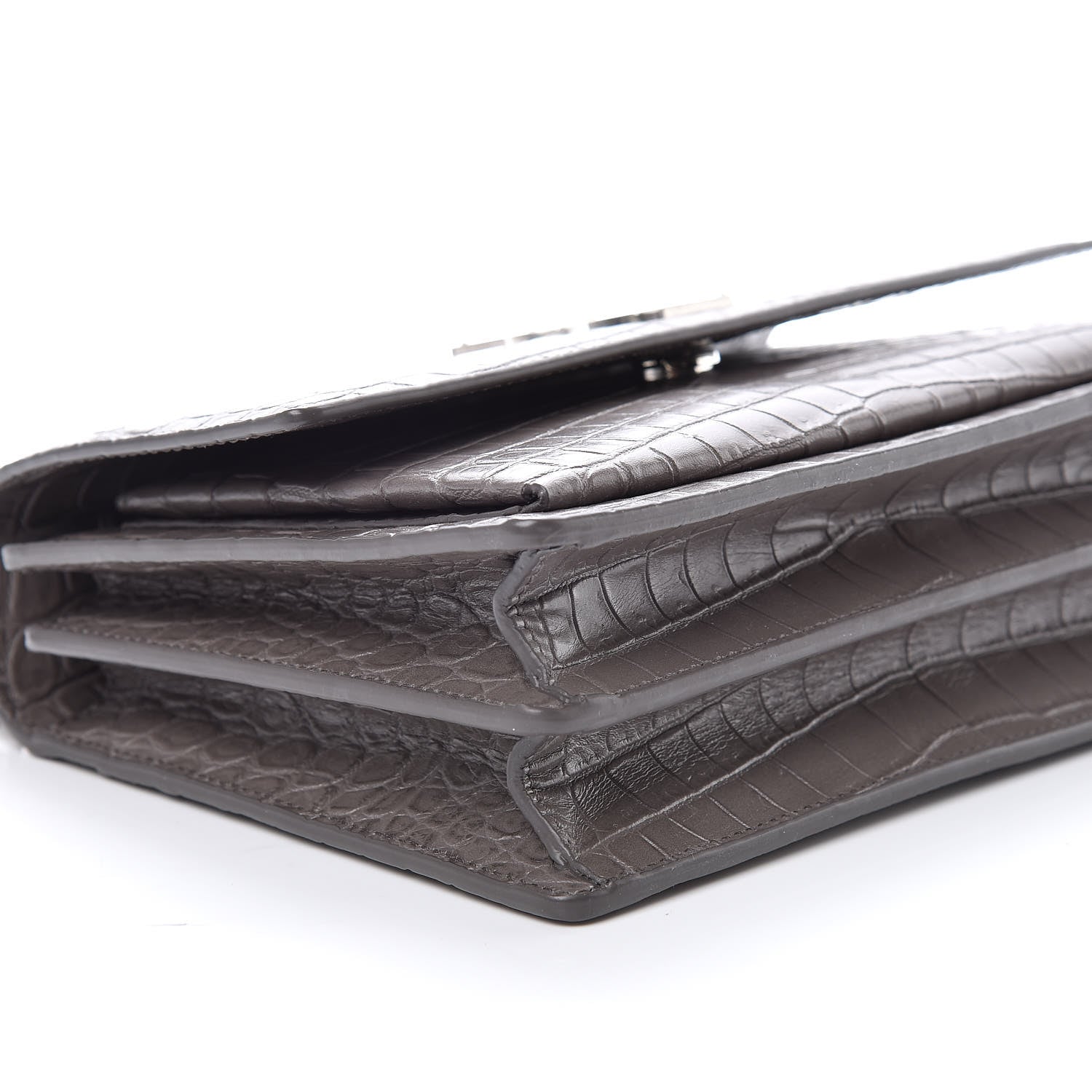 Saint Laurent Calfskin Crocodile Embossed Medium Monogram Sunset Fog 5 of 8