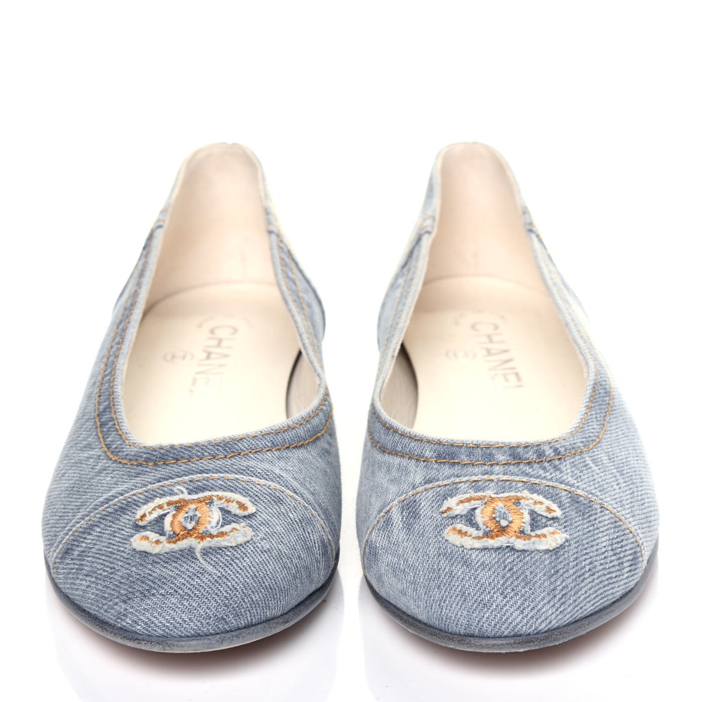 Denim CC Cap Toe Ballerina Flats 38.5 Light Blue
