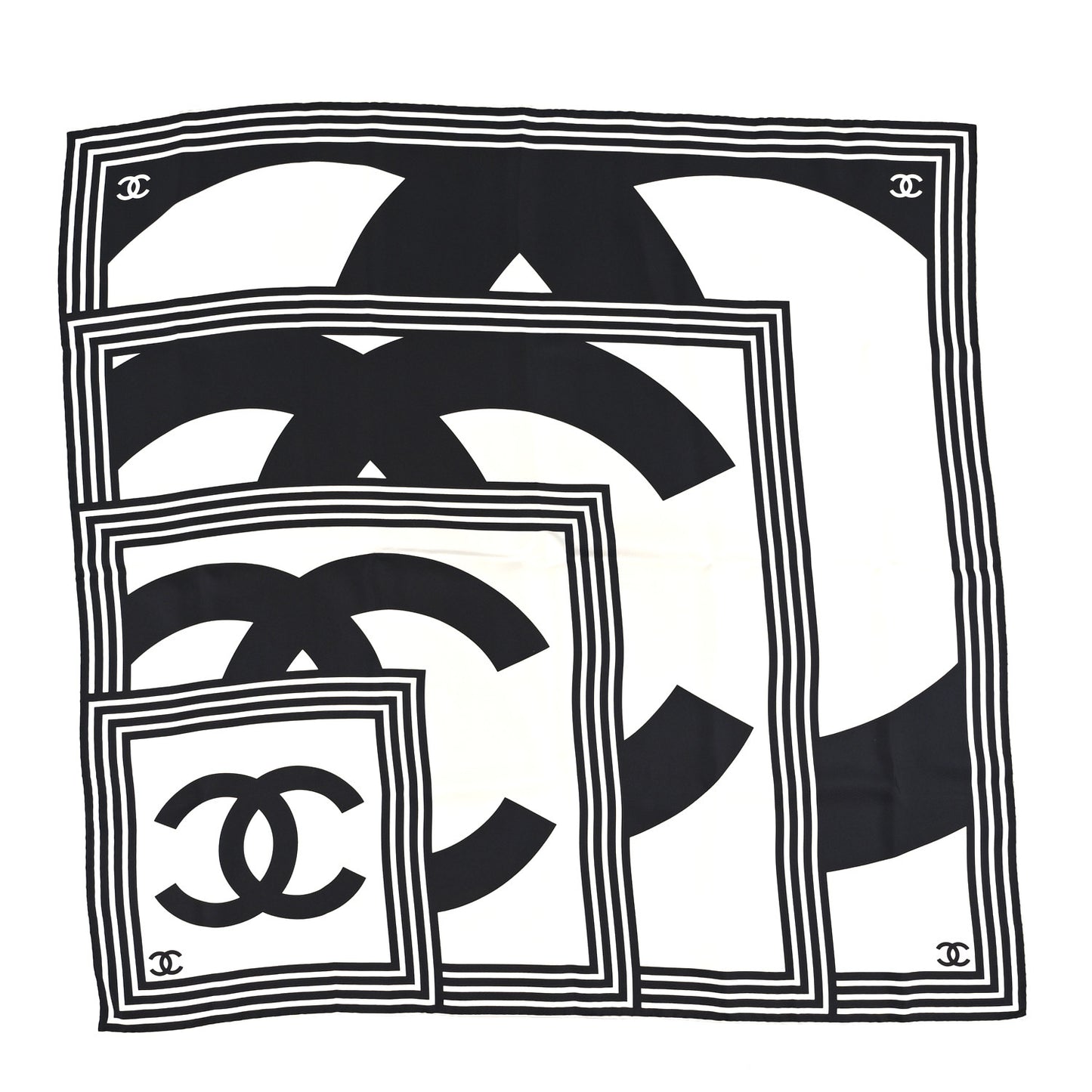Silk CC Square Logo Scarf Black White