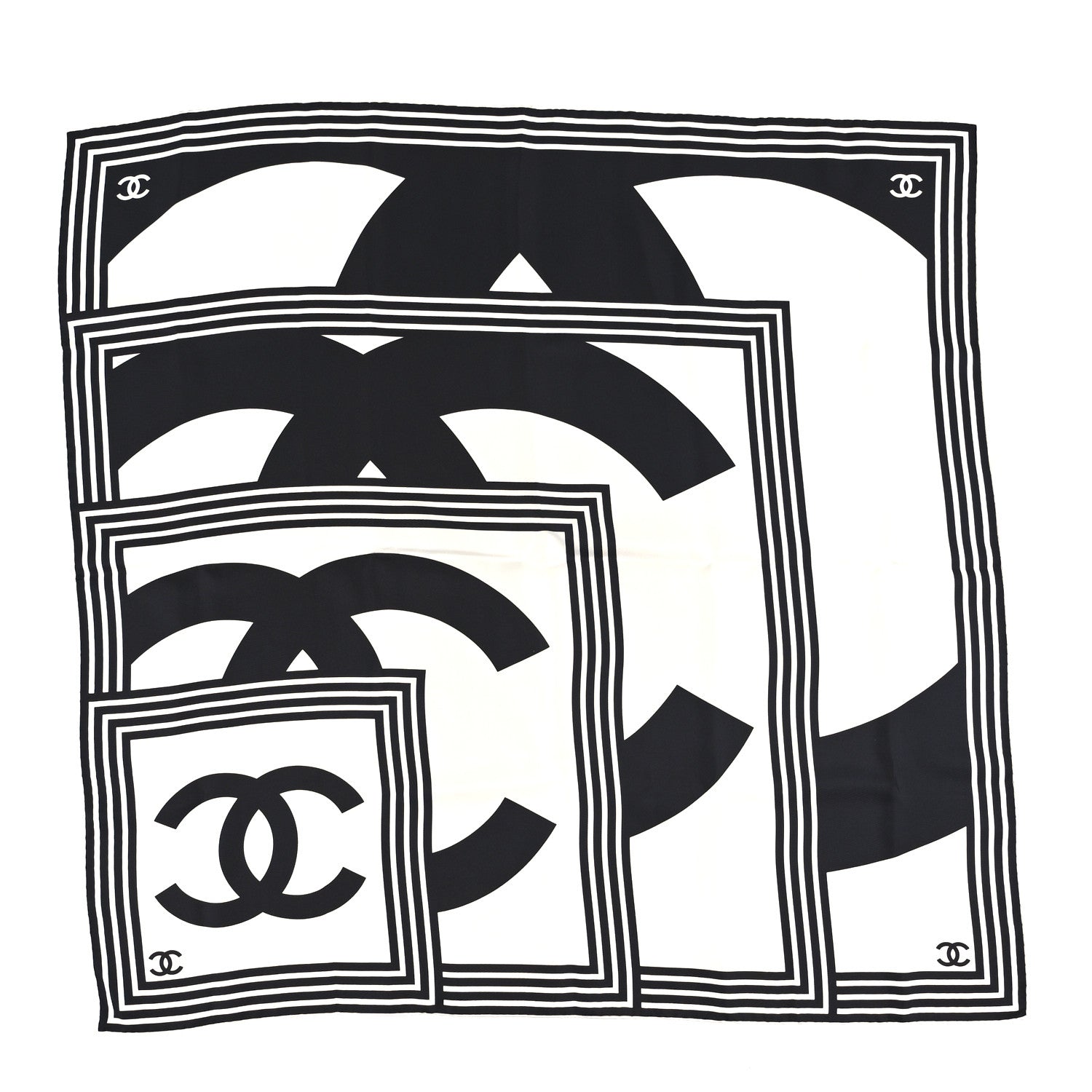 Chanel Silk CC Square Logo Scarf Black White 2 of 8