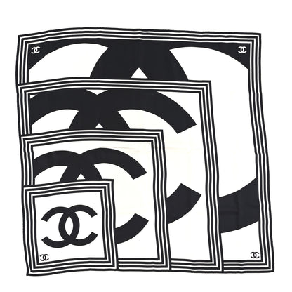 Chanel Silk CC Square Logo Scarf Black White 2 of 8