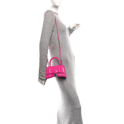 Balenciaga Shiny Calfskin Crocodile Embossed Hourglass Top Handle Bag XS Lipstick Pink 2 of 11