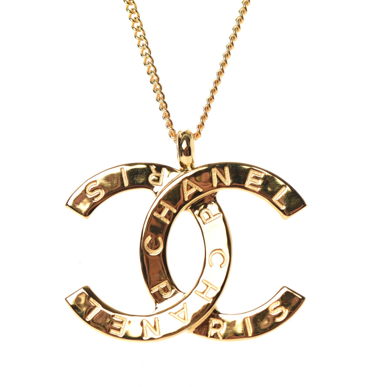 Chanel Metal CC Paris Button Necklace Gold 4 of 5