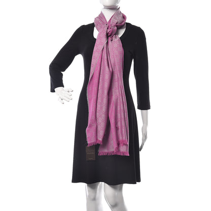 Gucci Wool Silk GG Monogram GGWeblong Fringe Scarf Shawl Zinc Pink 2 of 4