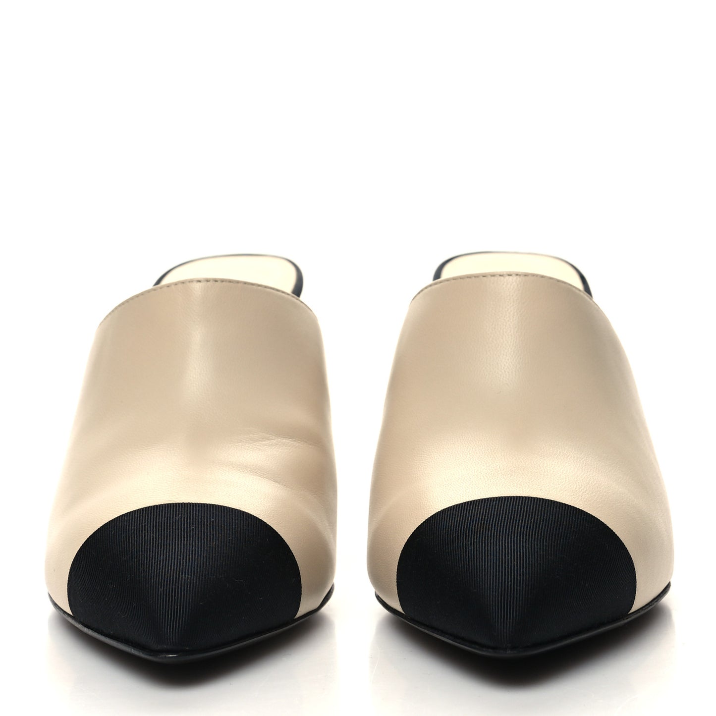 Lambskin Grosgrain Cap Toe Pearl Mule 36.5 Beige Black
