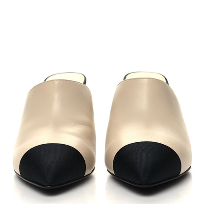 Chanel Lambskin Grosgrain Cap Toe Pearl Mule 36.5 Beige Black 2 of 8