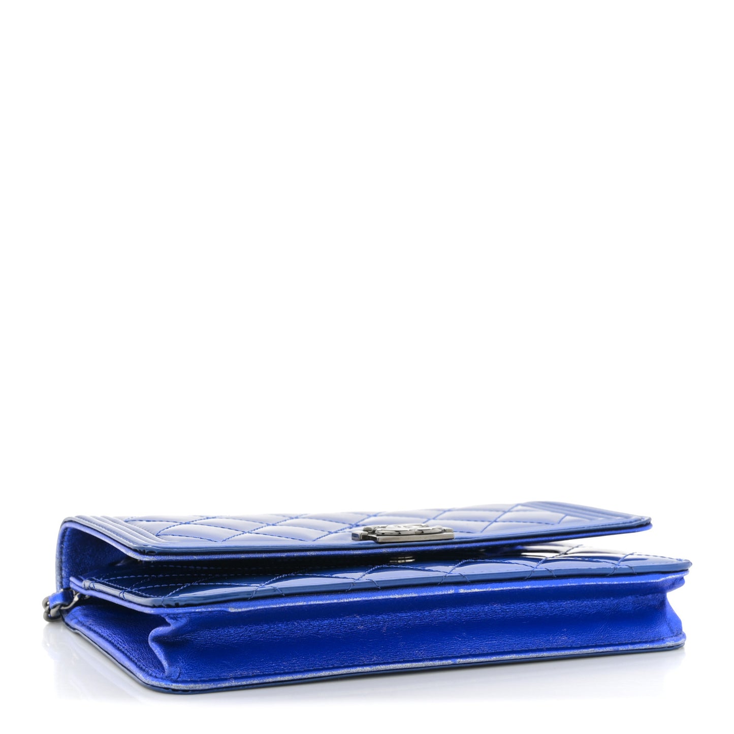 Metallic Patent Calfskin Quilted Boy Wallet on Chain WOC Blue