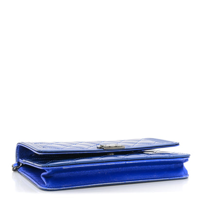 Chanel Metallic Patent Calfskin Quilted Boy Wallet on Chain WOC Blue 4 of 12
