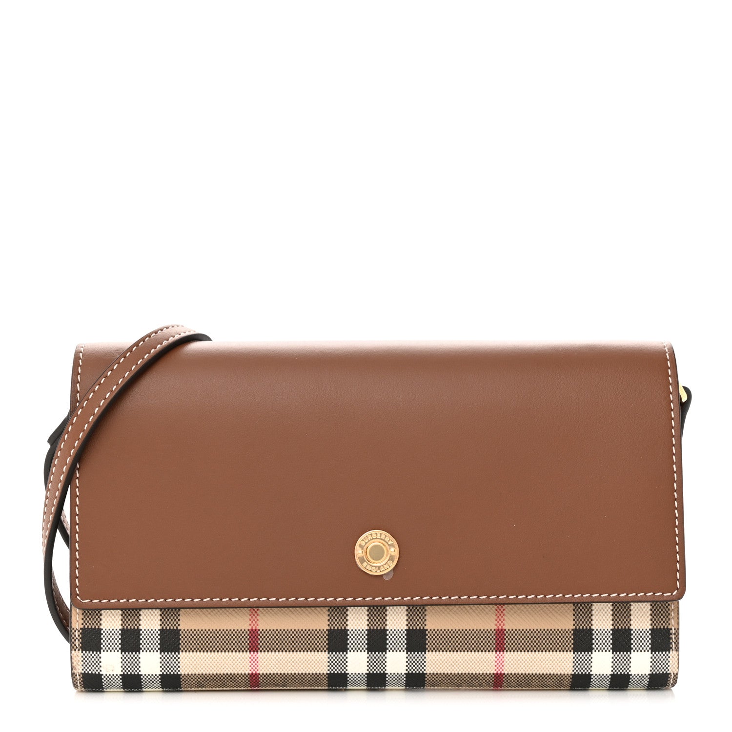 Burberry Calfskin Vintage Check Wallet With Detachable Strap Archive Beige Tan 1 of 14
