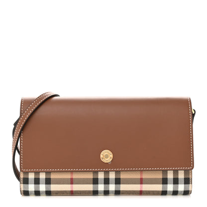 Burberry Calfskin Vintage Check Wallet With Detachable Strap Archive Beige Tan 1 of 14