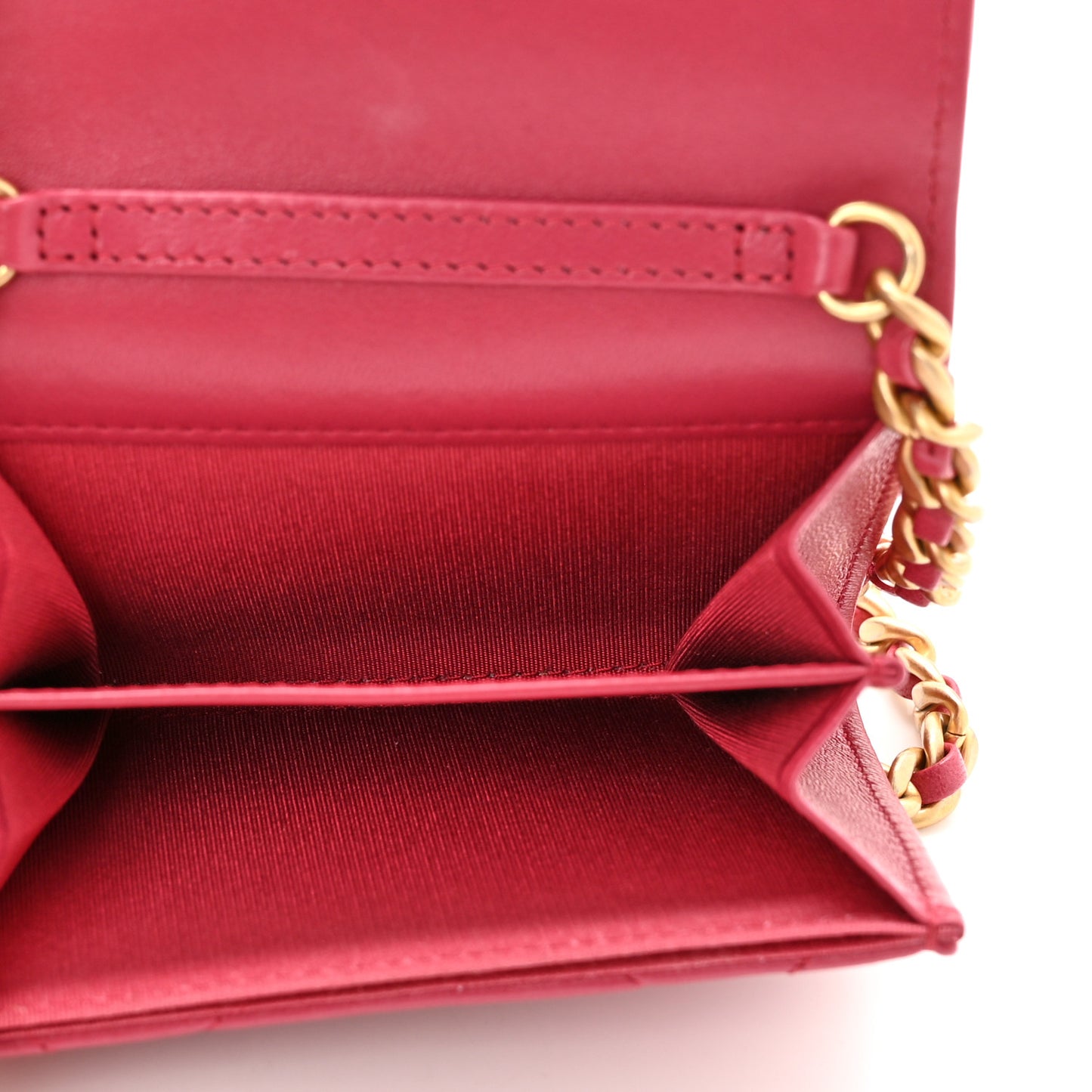 Lambskin Quilted Chanel 19 Flap Coin Purse With Chain Dark Pink