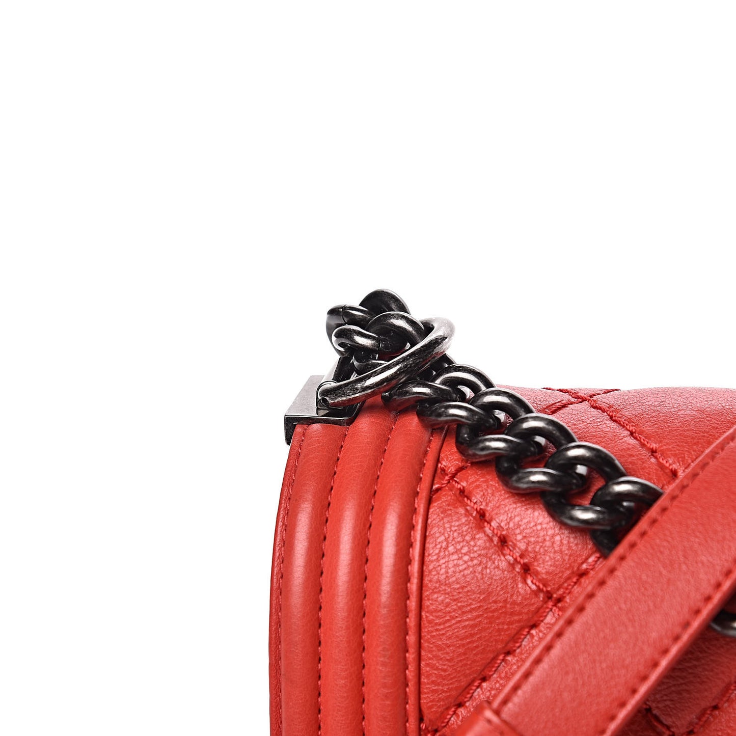 Calfskin Double Stitch Medium Boy Flap Red
