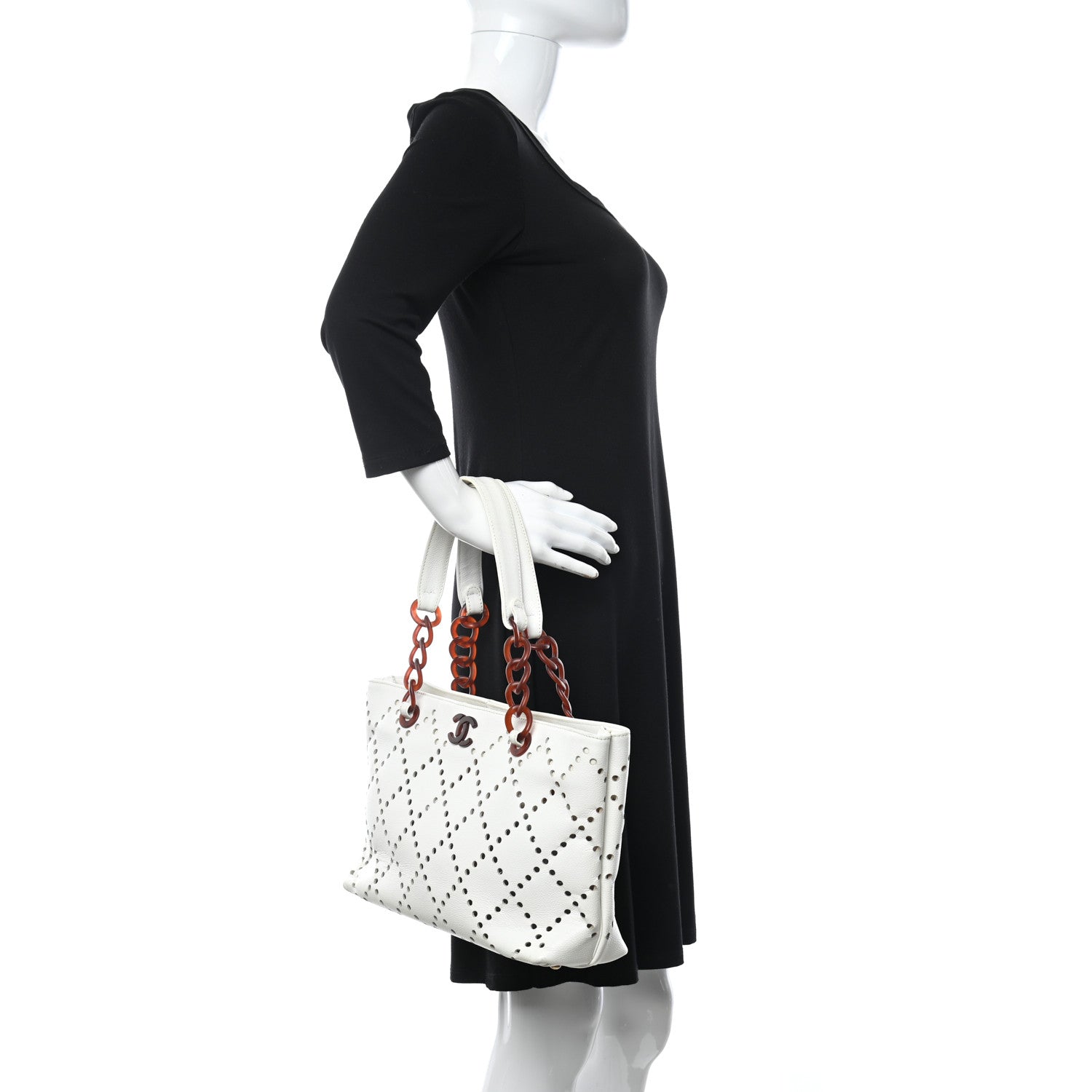 Chanel Caviar Perforated Bekko Chain Tote White 2 of 15