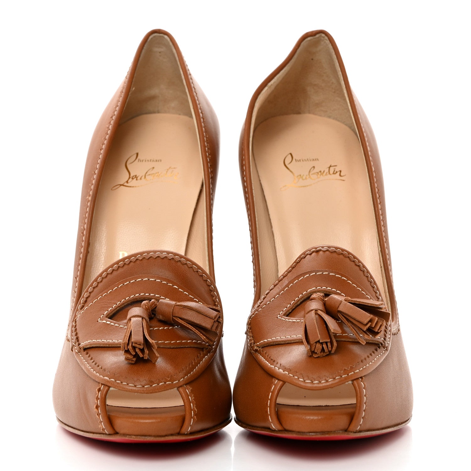 Christian Louboutin Nappa Alta Campus 120 Peep Toe Platform Pumps 38 Cuoio 2 of 7