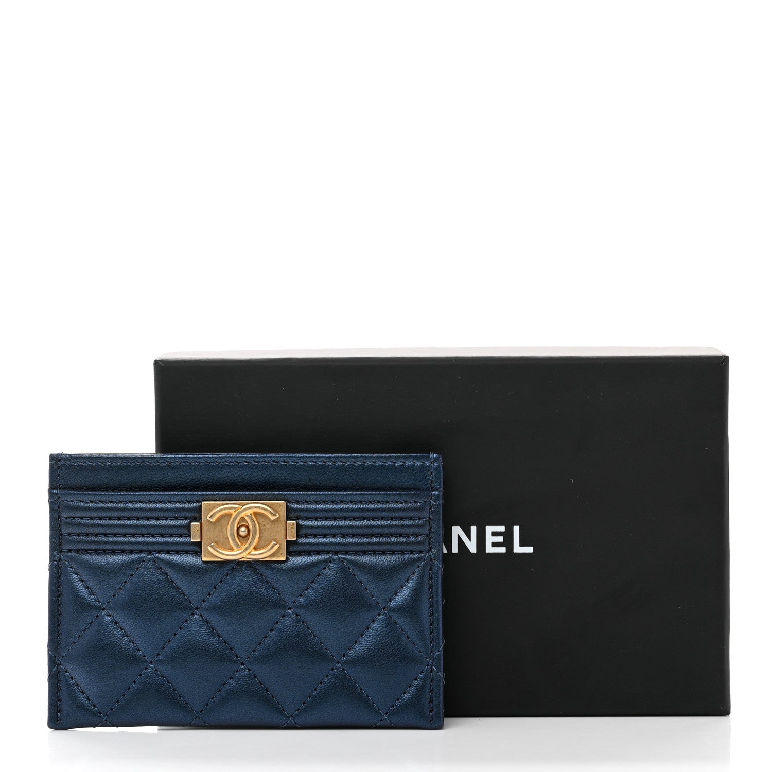 Chanel Metallic Lambskin Quilted Boy Card Holder Blue 9 of 9
