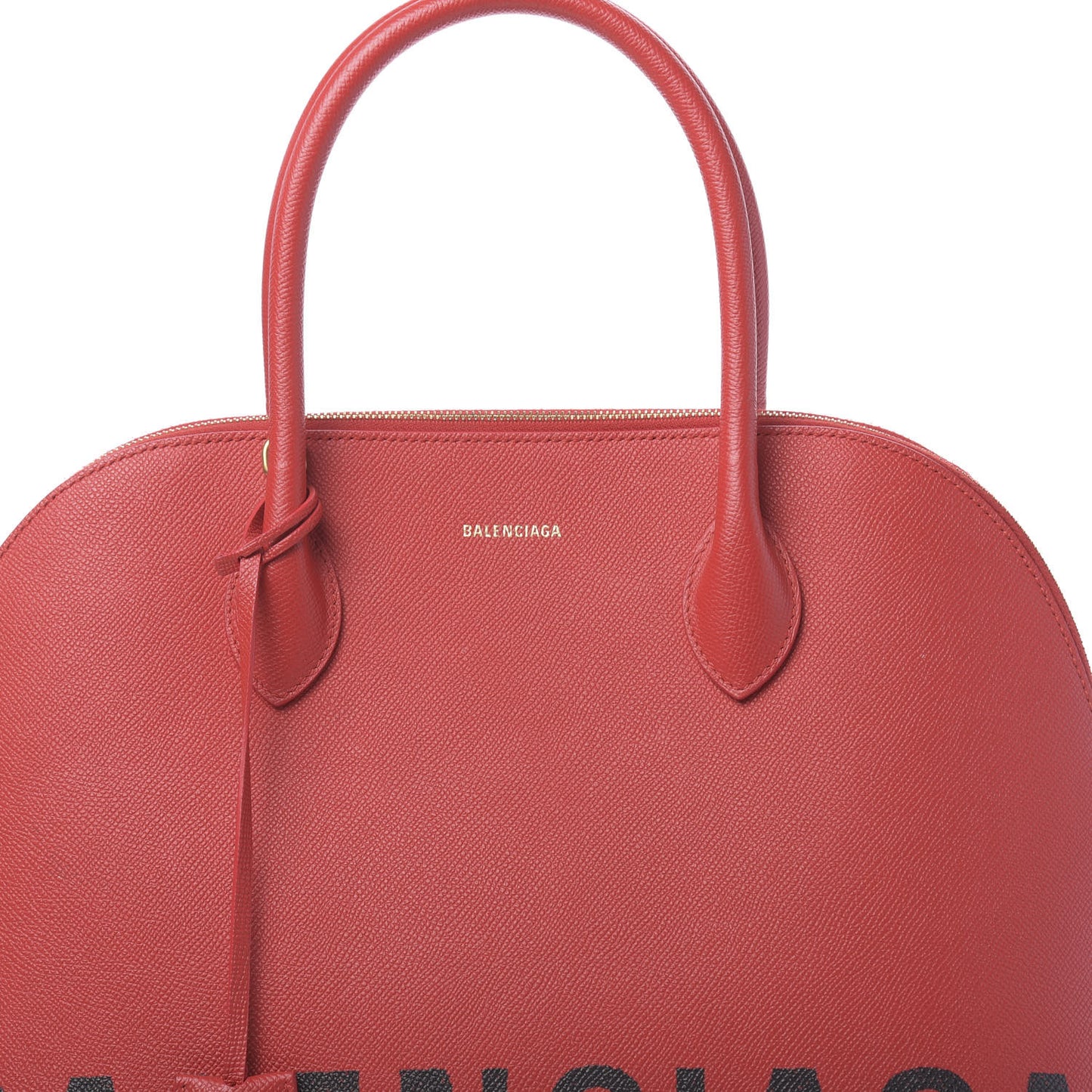 Signature Grained Calfskin Logo M Ville Top Handle Bag Rouge Coquelicot Black