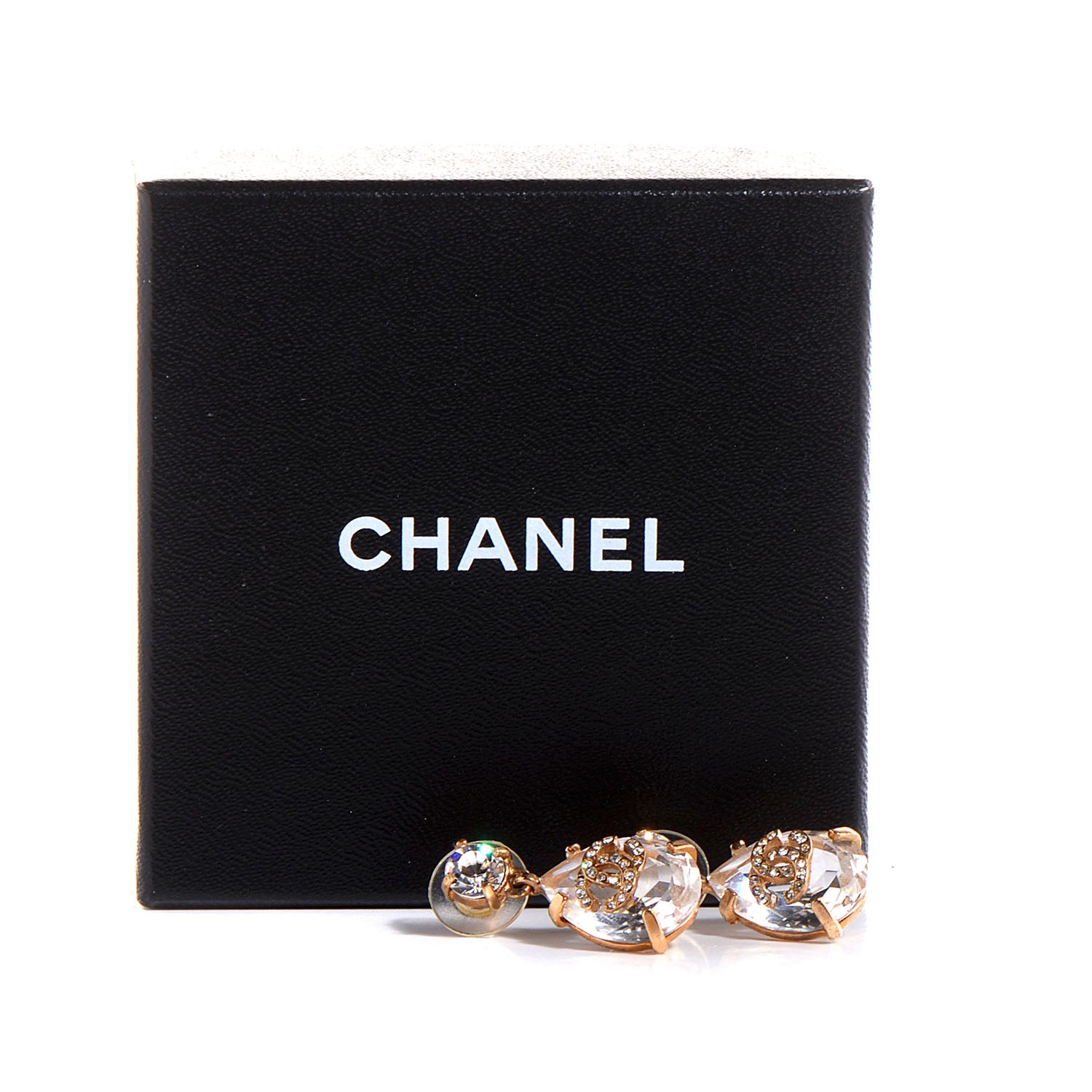 Chanel Crystal CC Teardrop Dangle Earrings Gold 4 of 4