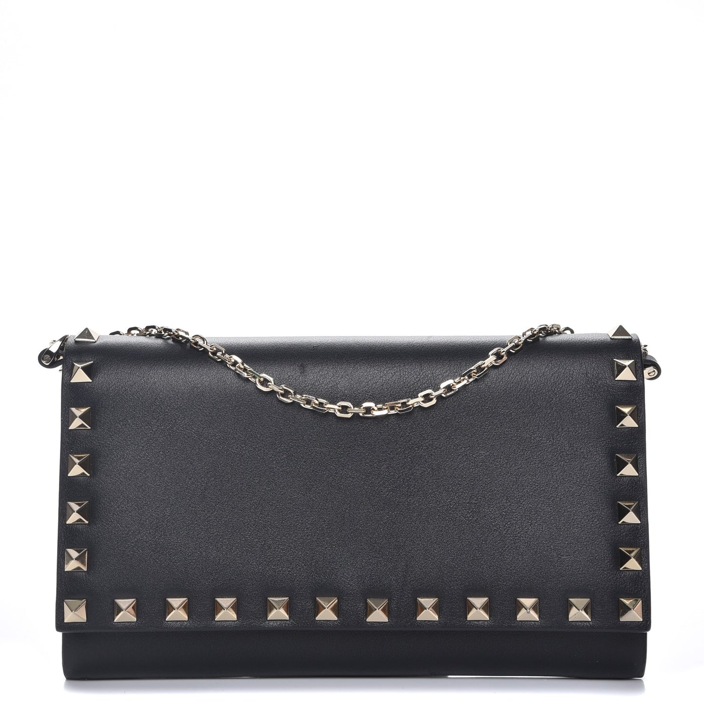 Vitello Small Rockstud Flap Wallet on Chain Black