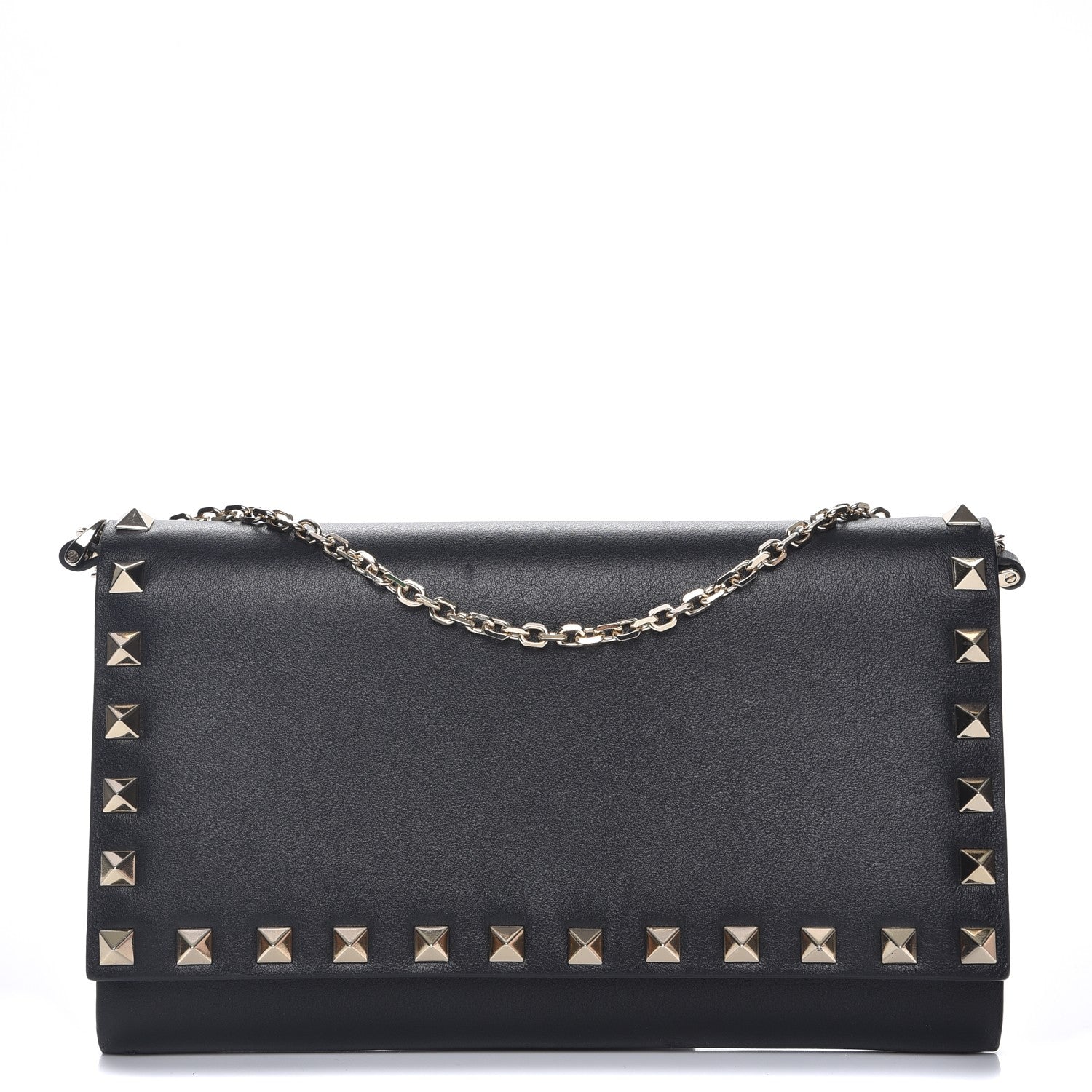 Valentino Garavani Vitello Small Rockstud Flap Wallet on Chain Black 1 of 10