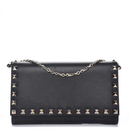 Valentino Garavani Vitello Small Rockstud Flap Wallet on Chain Black 1 of 10