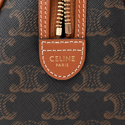 Celine Triomphe Canvas Calfskin Small Boston Bag Tan 6 of 9