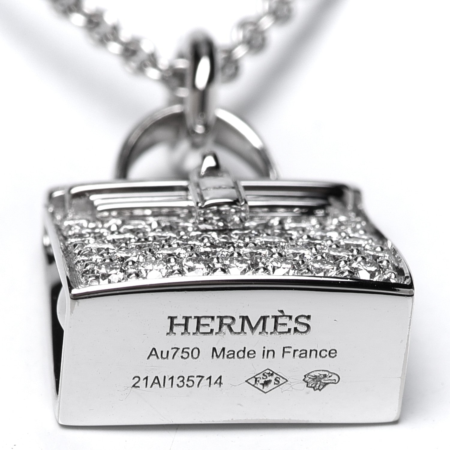 Hermes 18K White Gold Diamond Kelly Amulettes Pendant Necklace 5 of 6