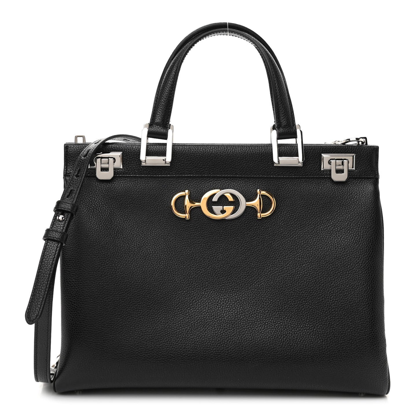 Grainy Calfskin Medium Zumi Top Handle Bag Black