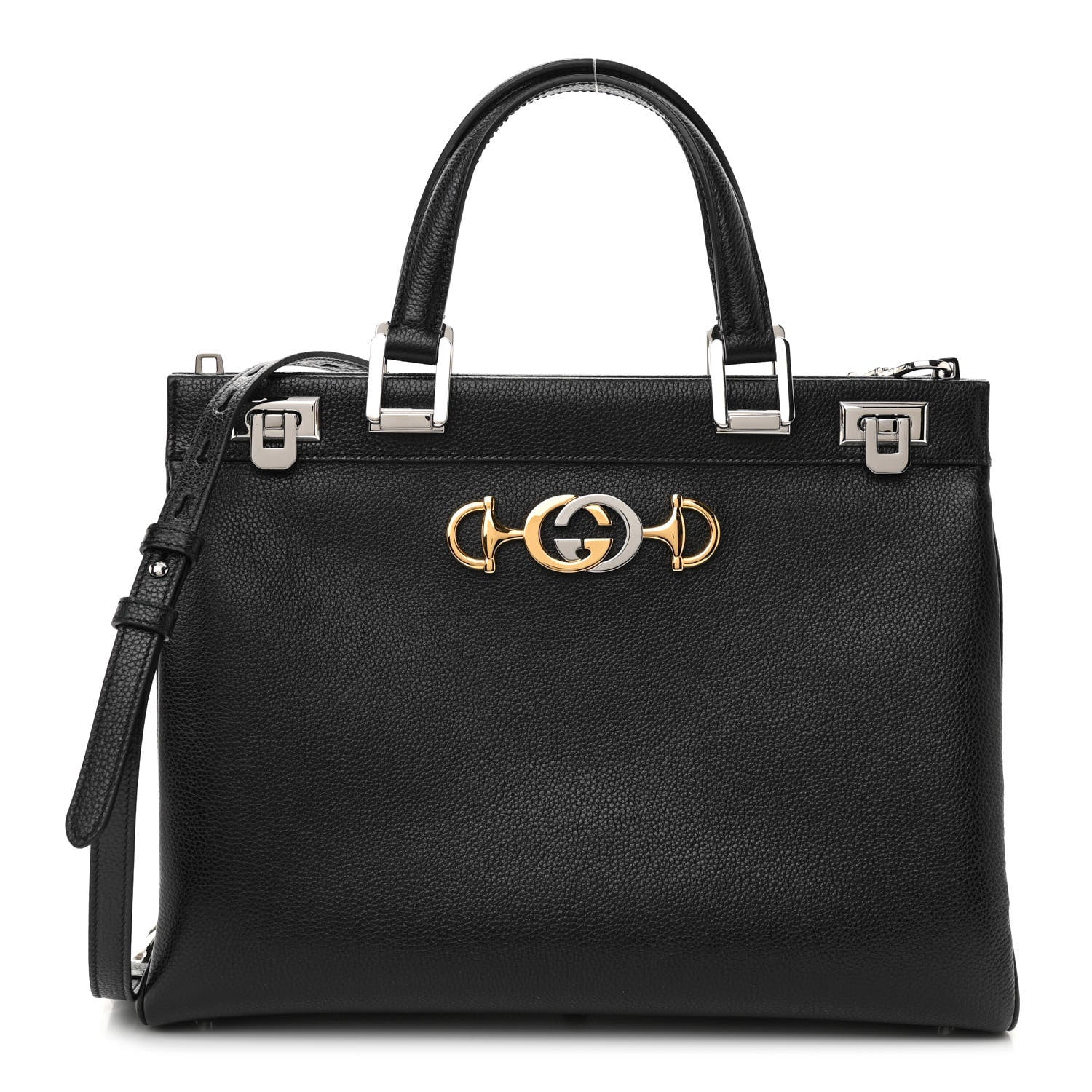 Gucci Grainy Calfskin Medium Zumi Top Handle Bag Black 1 of 8