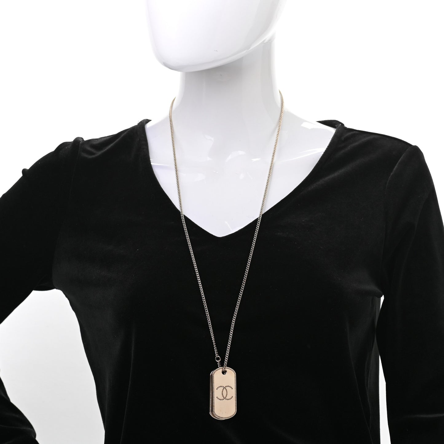 Metal Crystal Dog Tag Charm Necklace Gold