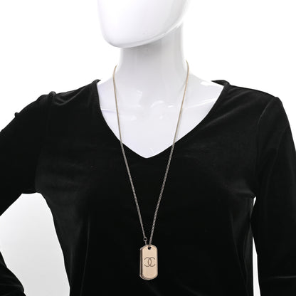 Chanel Metal Crystal Dog Tag Charm Necklace Gold 2 of 5