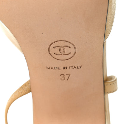 Chanel Goatskin Grosgrain Cap Toe CC Slingback Pumps 37 Beige Black 7 of 9