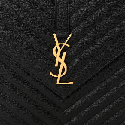 Saint Laurent Grain De Poudre Matelasse Chevron Large Monogram Satchel Black 8 of 10
