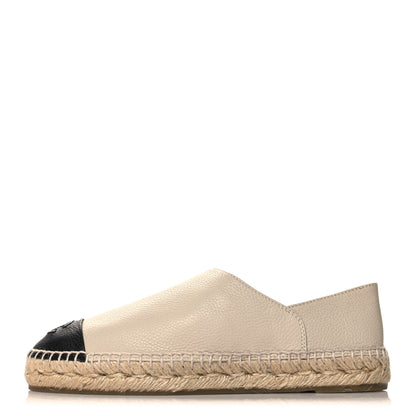 Chanel Grained Calfskin CC Espadrilles 38 Beige Black 1 of 10