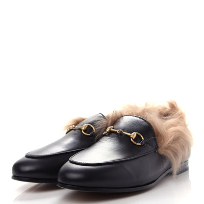 Gucci Malaga Kid Fur Womens Jordaan Loafers 38.5 Black Natural 3 of 10