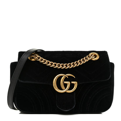 Gucci Velvet Matelasse Mini GG Marmont Shoulder Bag Black 1 of 15