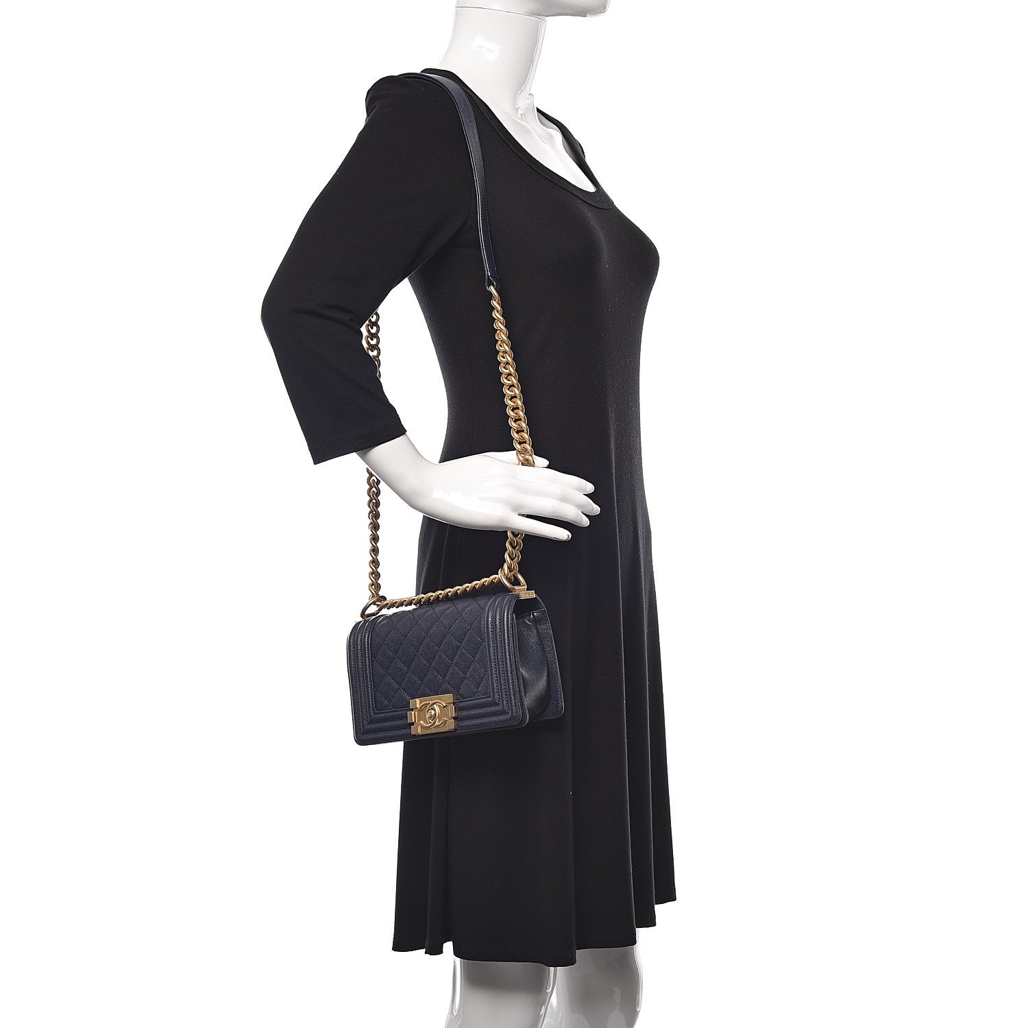 Chanel Caviar Quilted Small Boy Flap Navy 2 of 10