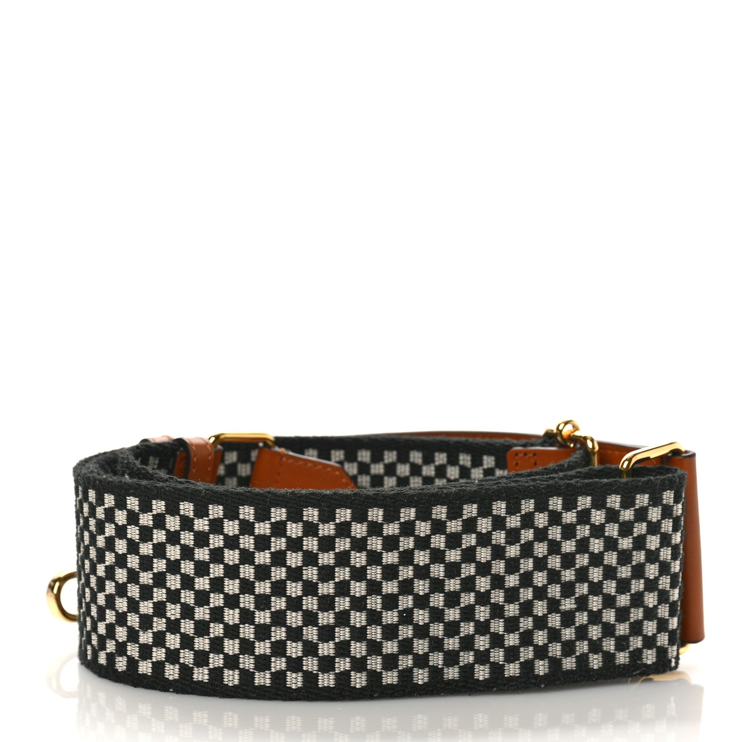 Ribbon Vitello King Logo Embossed Gingham Woven Adjustable Strap You Panna Black Cuoio