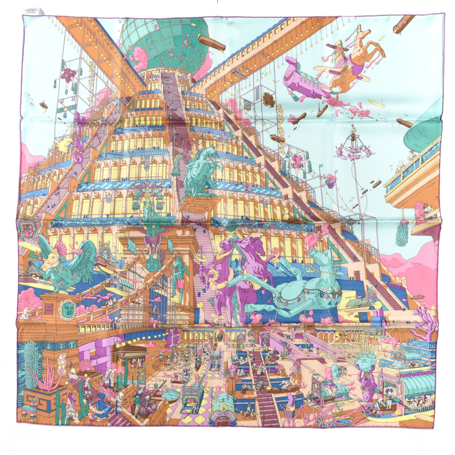 Hermes Silk La Legende Du Cheval Scarf 90 Mauve Aqua Camel 1 of 3