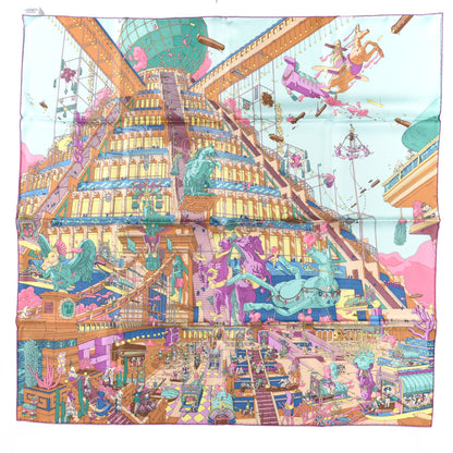 Hermes Silk La Legende Du Cheval Scarf 90 Mauve Aqua Camel 1 of 3