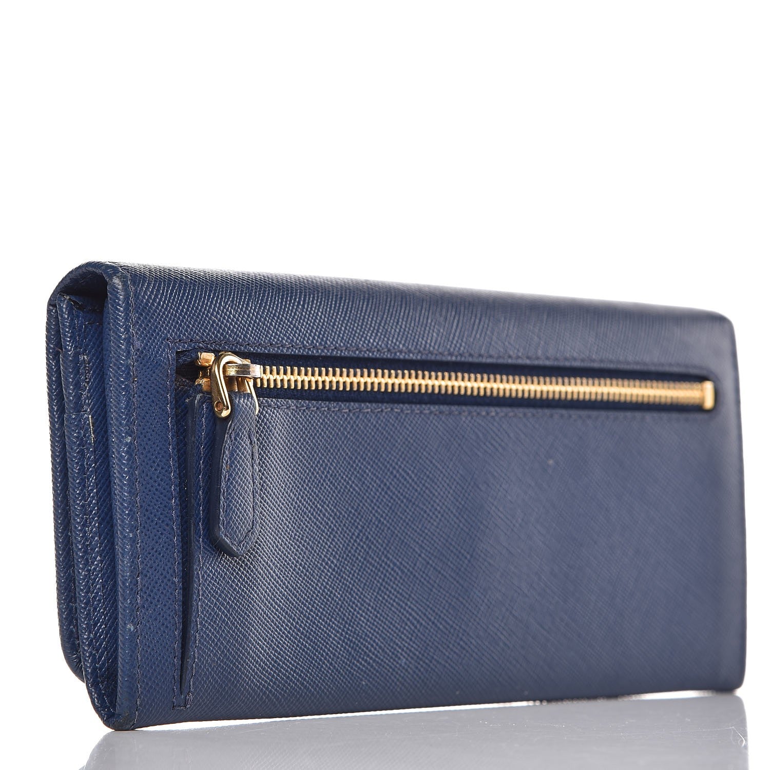 Prada Saffiano Metal Continental Flap Wallet Bleuette 3 of 9
