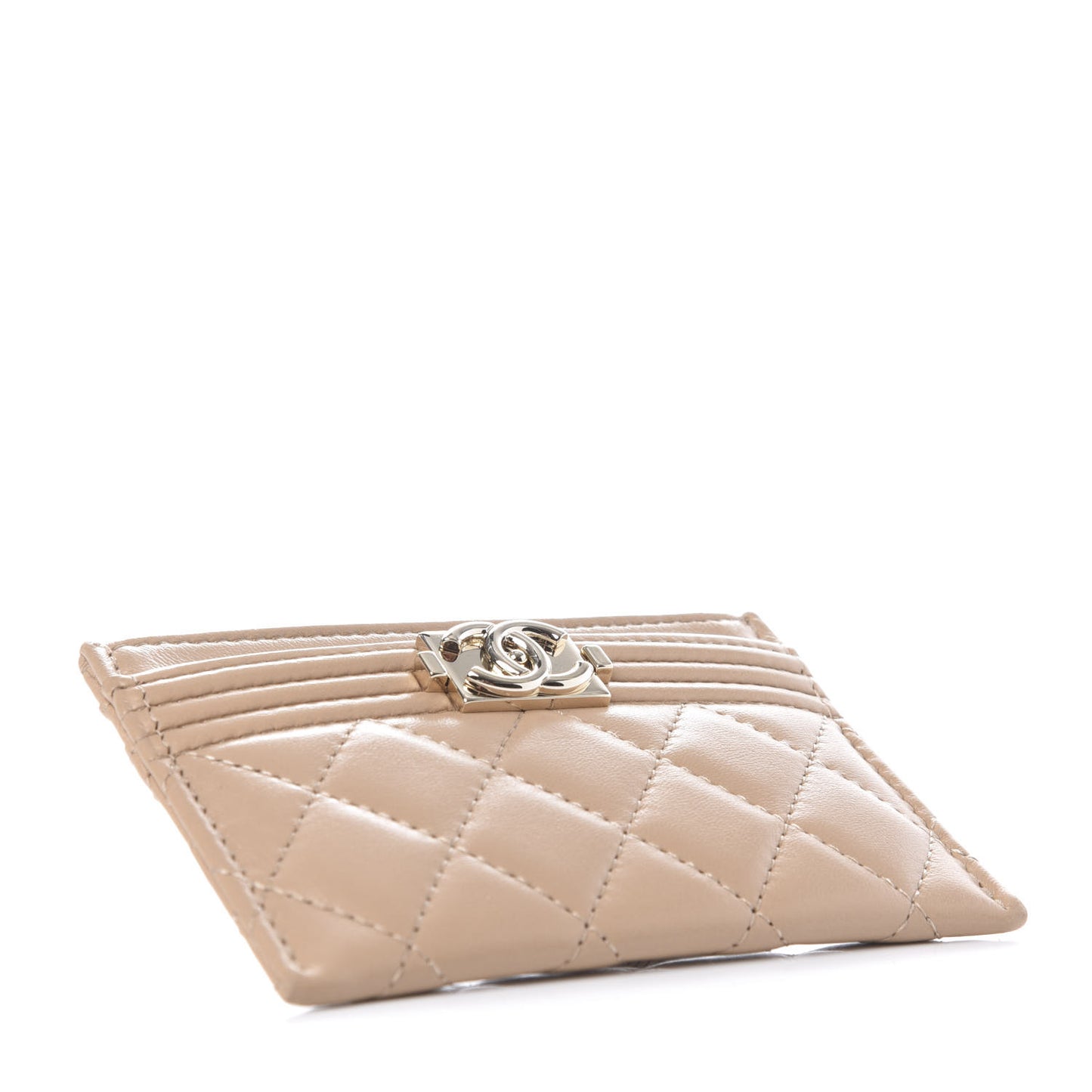 Lambskin Quilted Boy Card Holder Beige