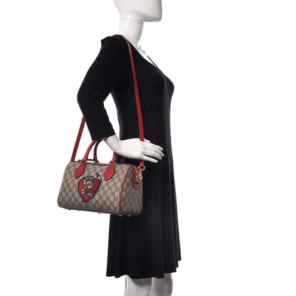 Gucci GG Supreme Monogram Kingsnake Heart Embroidered Small Boston Red 2 of 11