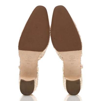 Chanel Tweed Cap Toe CC Slingback Pumps 39 Pink White 5 of 10