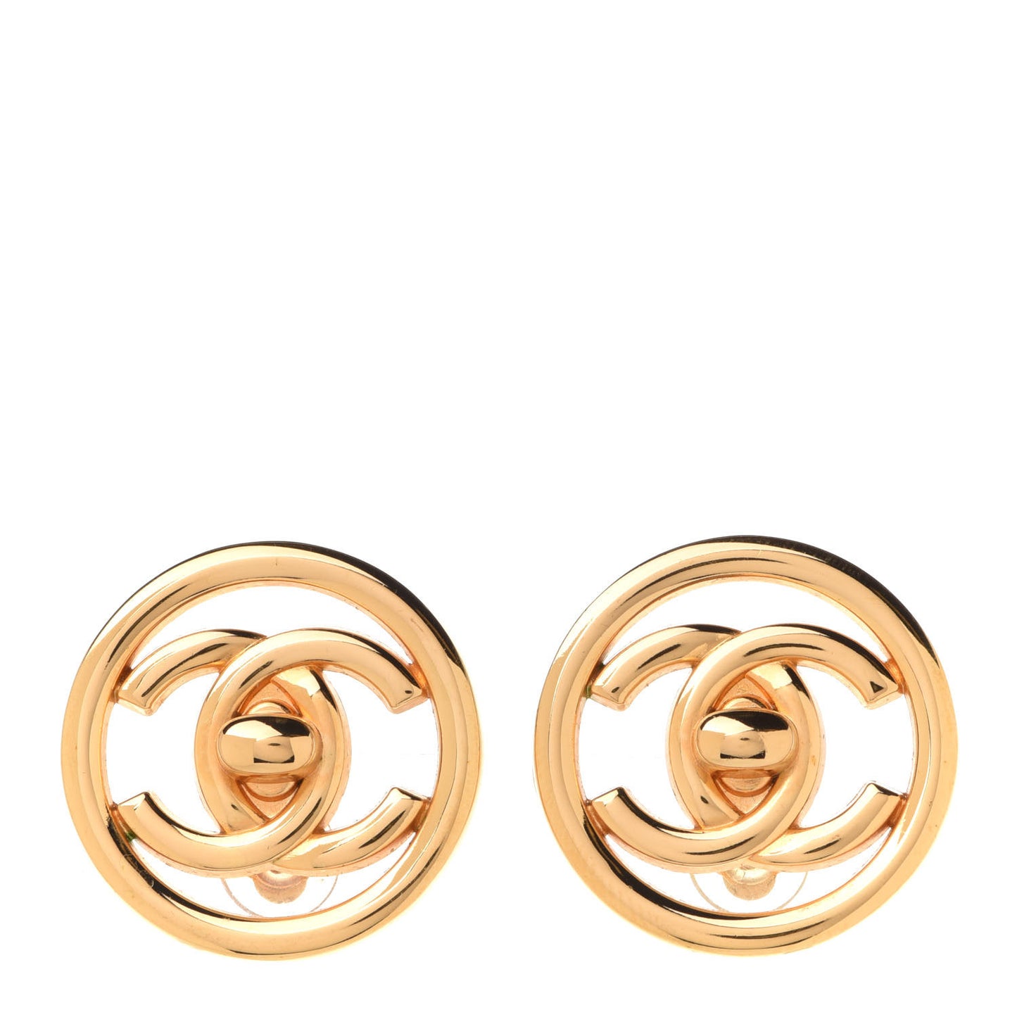 CC Turnlock Large Clip On Earrings Gold